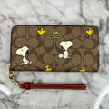 Coach x Peanuts Long Zip Around Wallet Signature Canvas Snoopy & Woodstock CE705 NWT