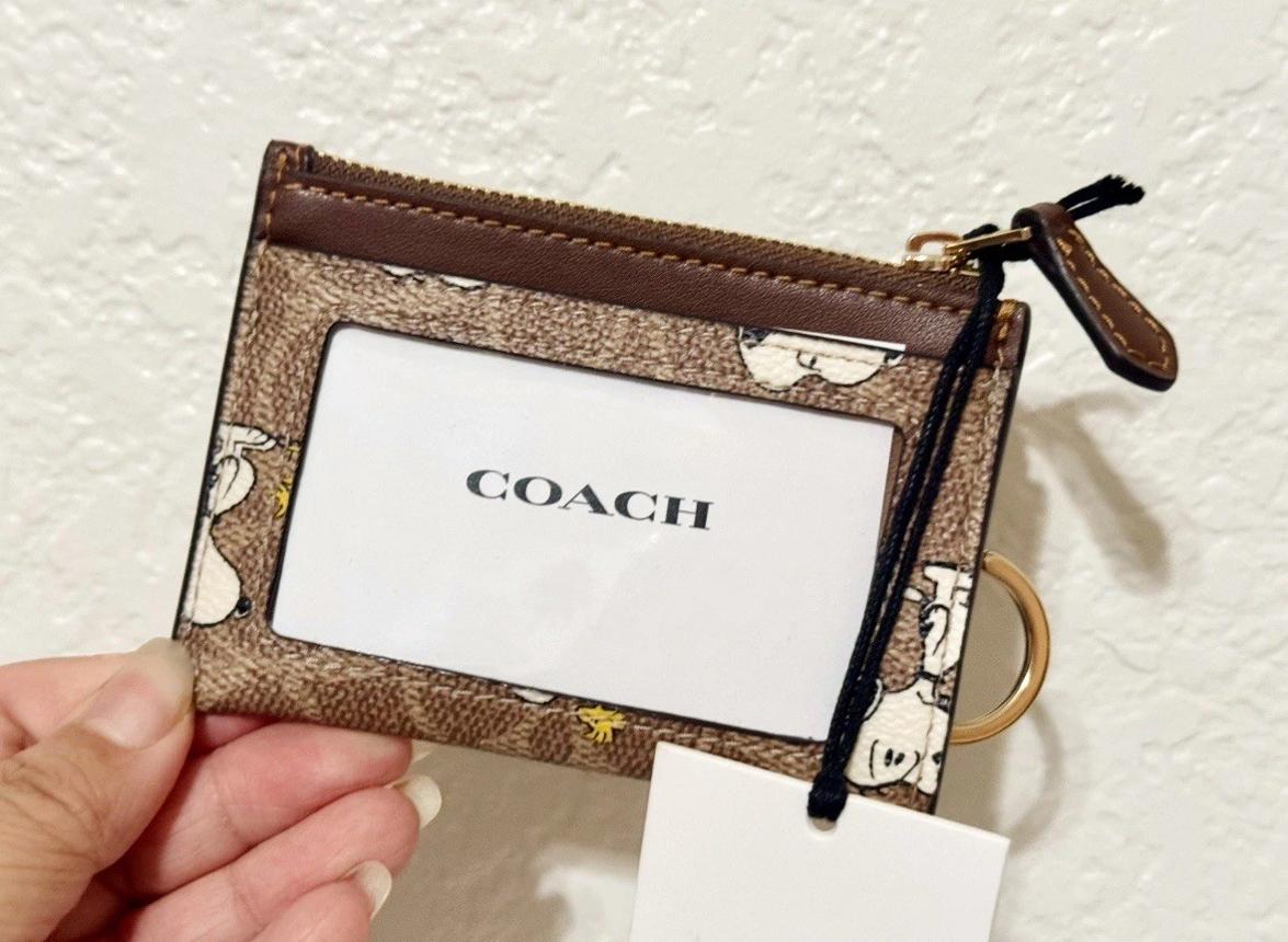 Coach x Peanuts Mini Skinny ID Case in Signature Canvas with Snoopy Print CBT14 NWT