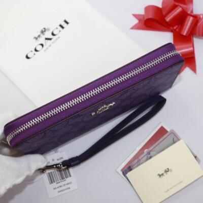 Coach C4452 Long Zip Around Wallet with Detachable Strap, Signature Canvas Sport Purple