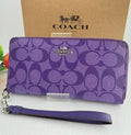 Coach C4452 Long Zip Around Wallet with Detachable Strap, Signature Canvas Sport Purple