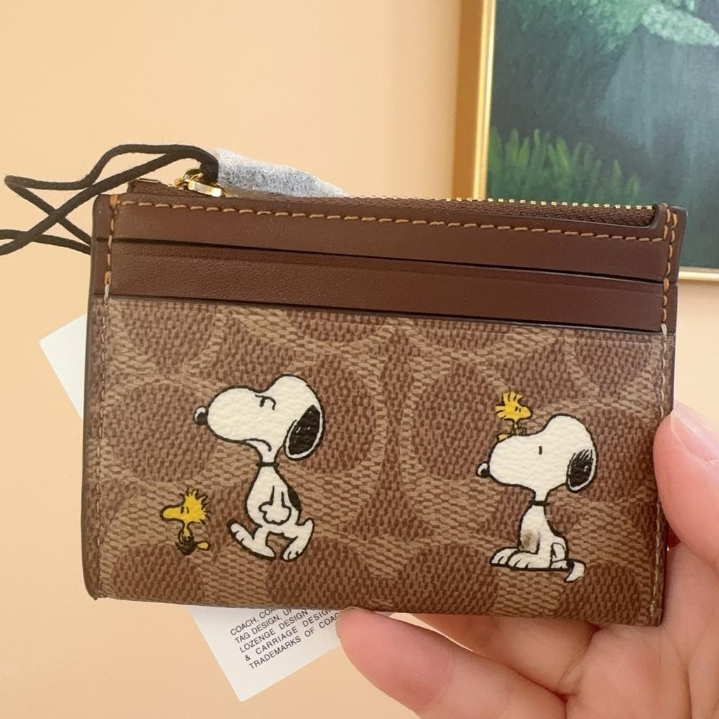 Coach x Peanuts Mini Skinny ID Case in Signature Canvas with Snoopy Print CBT14 NWT