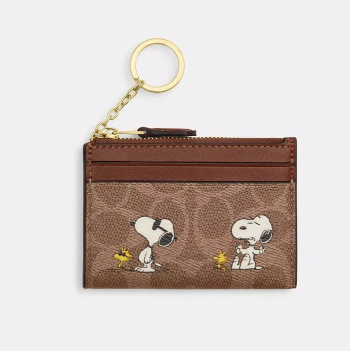 Coach x Peanuts Mini Skinny ID Case in Signature Canvas with Snoopy Print CBT14 NWT
