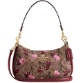 NWT Coach Teri Shoulder Bag in Signature Canvas with Cherry Print Tan Brown CY694