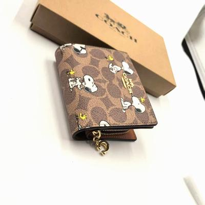 NWT Coach X Peanuts Snap Wallet In Signature Canvas With Snoopy Print CBN32