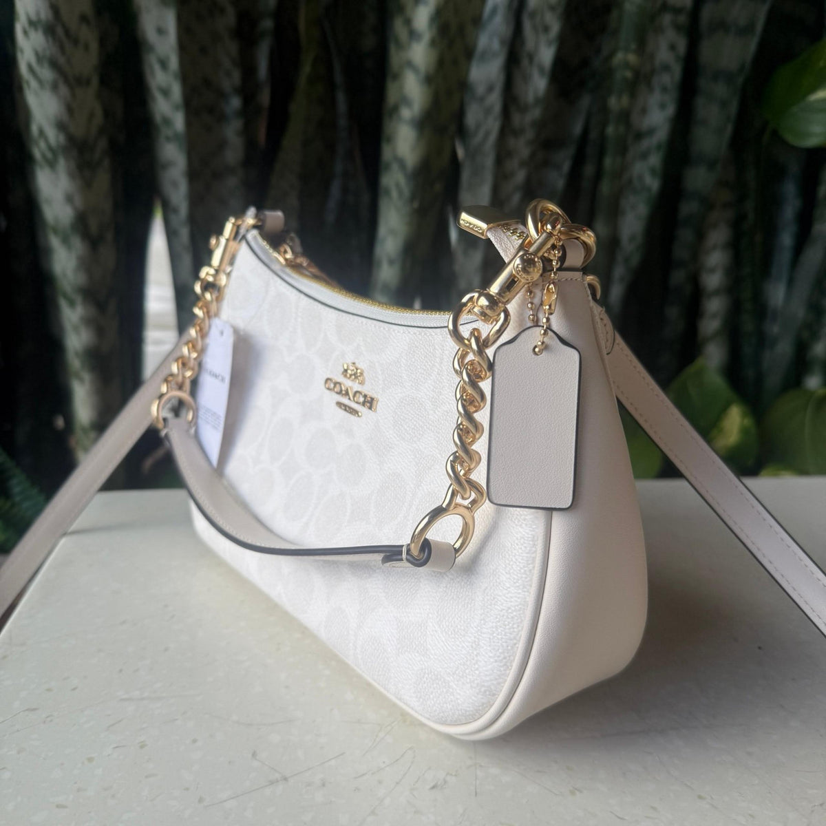NWT COACH Women’s Teri Shoulder Bag In Signature Canvas In White/Chalk