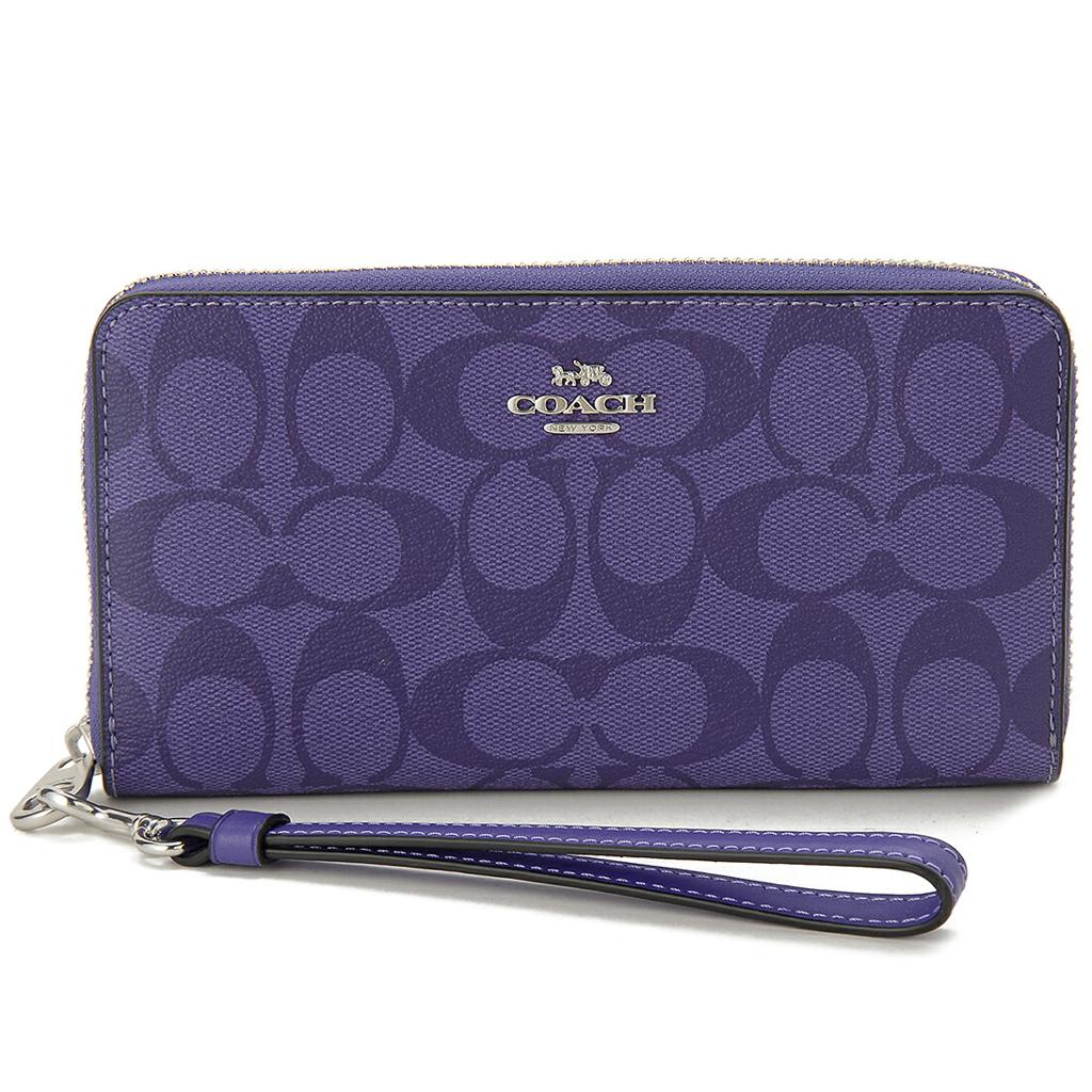Coach C4452 Long Zip Around Wallet with Detachable Strap, Signature Canvas Sport Purple